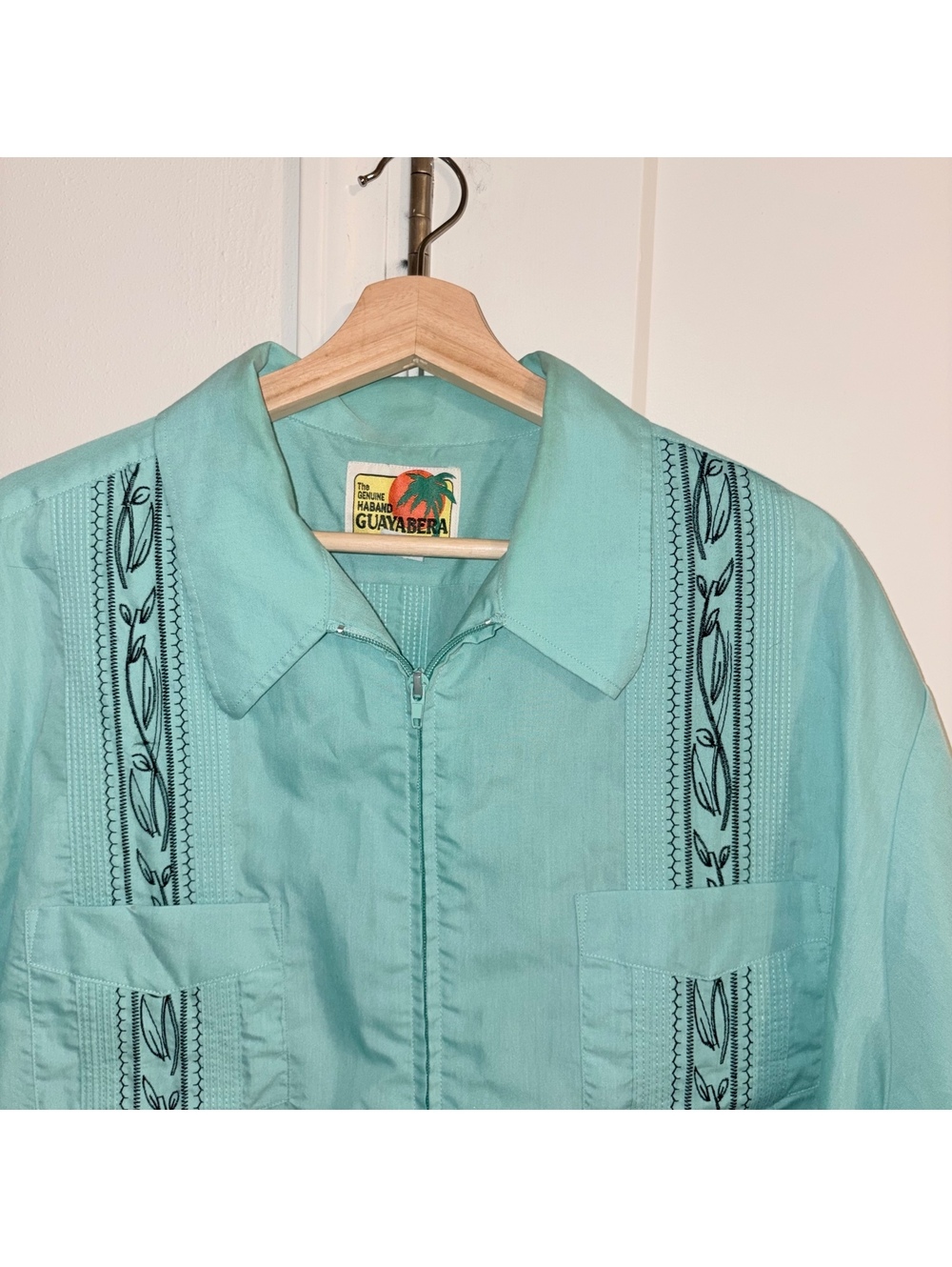 Haband Guayabera 70s mens 2XL Rare aqua short sleeve button front shirt size XXL